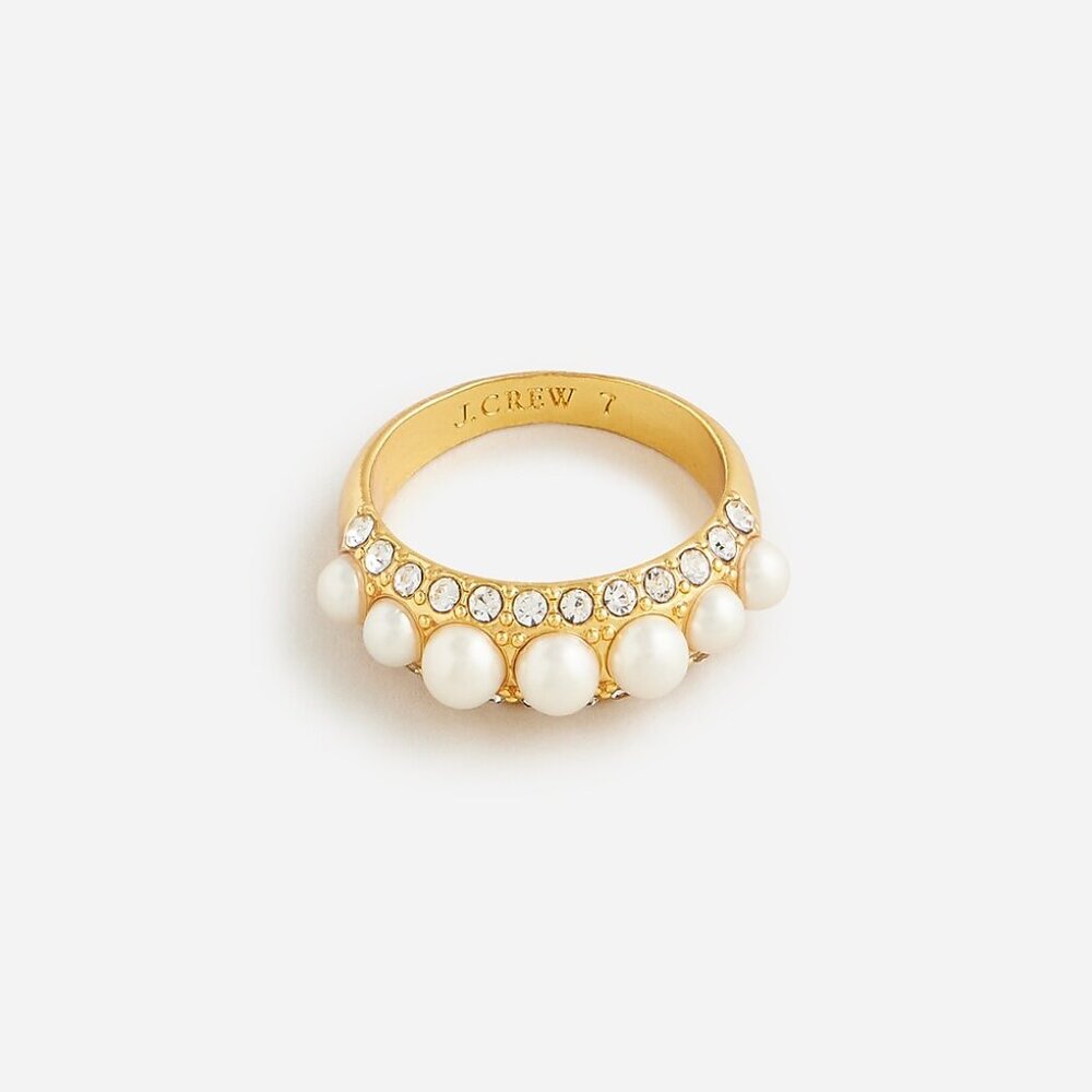 J.Crew Inset Pearl & Crystal Ring